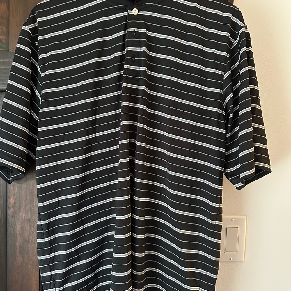 PGA Tour Black and White Striped Polo Shirt